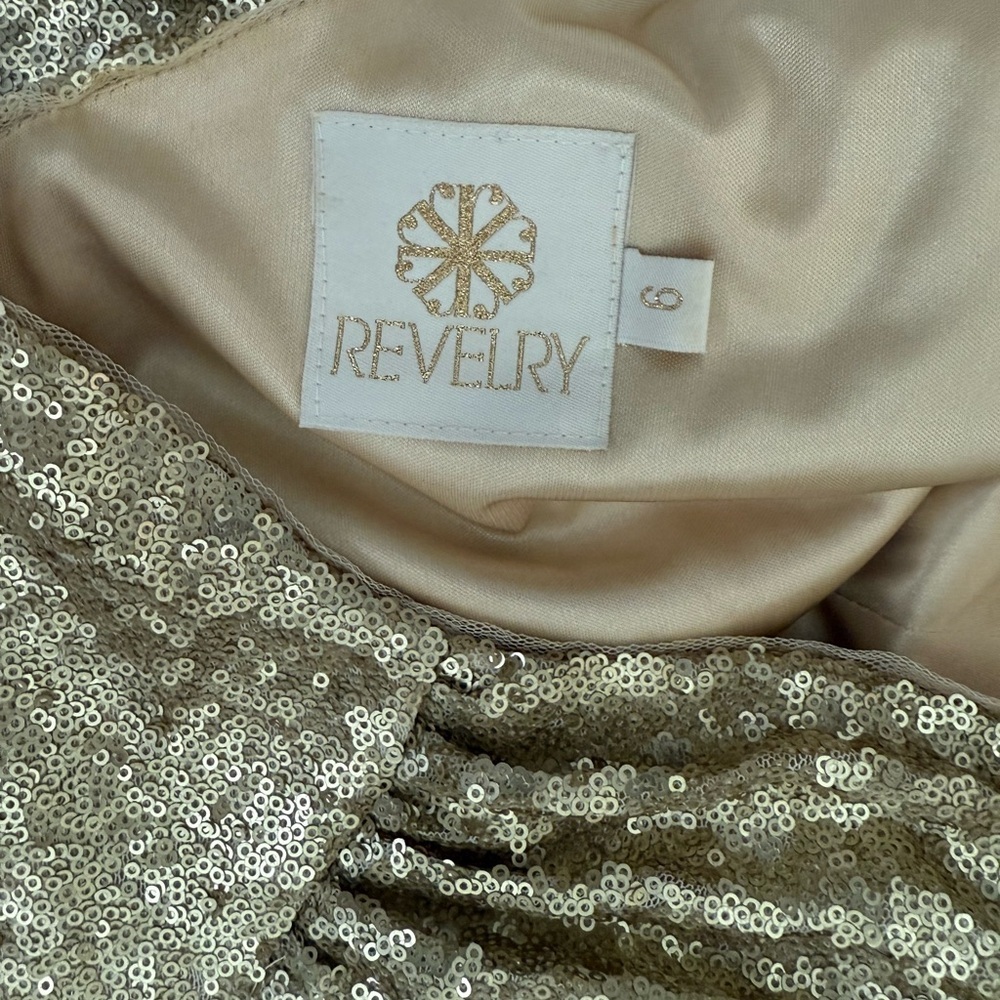 Revelry Starla Sequin Dress Gold One Shoulder Dress Size 6 - Picture 8 of 8